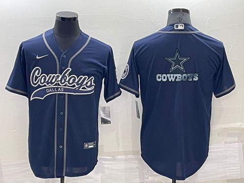 Men's Dallas Cowboys Navy Team Big Logo With Patch Cool Base Stitched Baseball Jersey